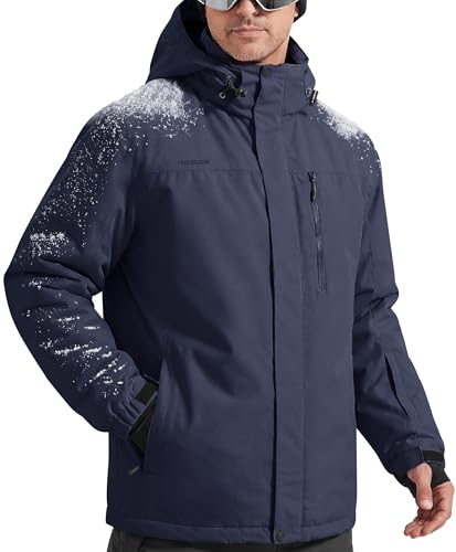 FREE SOLDIER Men's Waterproof Ski Snow Jacket Fleece Lined Warm Winter Rain Jacket with Hood Fully Taped Seams(Midnight Navy,XL)