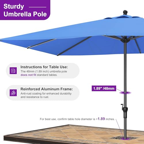 Image of PURPLE LEAF Outdoor Market Umbrella 11.5' x 8' Rectangle Sky Blue 8 Ribs
