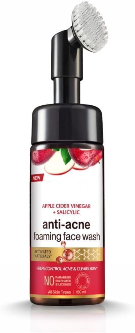 Skin Science Apfelessig schäumende Gesichtsreinigung, ohne Parabene, Sulfat und Silikone (mit integrierter Bürste), 150 ml