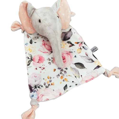 Doudou éléphant en coton et velours au thème floral doux