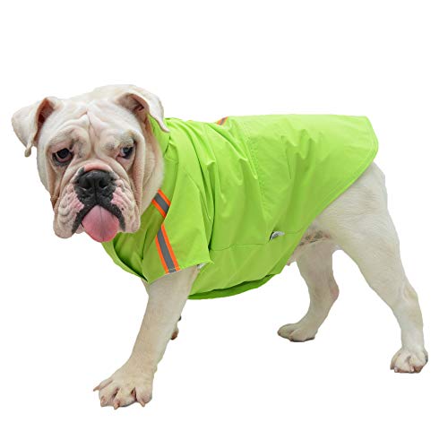 Lovelonglong Fashion Hooded Pet Dog Raincoat, Lightweight Dog Rain Jacket Zipper Closure Rain Poncho With Reflective Strip For English Bulldog American Pit Bulls Green B-Xl #TOP25