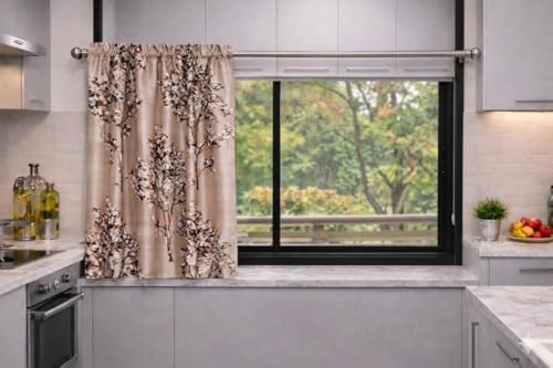 Image of Premium Light Filtering Valance Printed Rod Pocket Curtain (Half Window - 3ft Brown)
