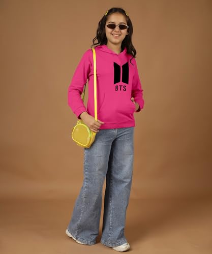 Image of KYDA KIDS Girls Cotton Hooded Sweatshirt | Regular Fit Full Sleeves Winter Wear Hoodies