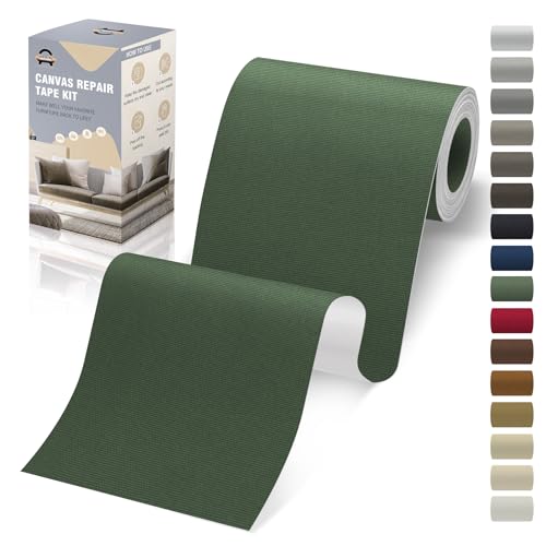 OAZ Parche Adhesivo de Tela, 10x200 cm Exterior Parches de Reparación de Lona, Impermeable Parches para Tela Autoadhesivo para Sofá, Cortina, Toldos, Asiento de Coche, Tumbona, Verde oscuro
