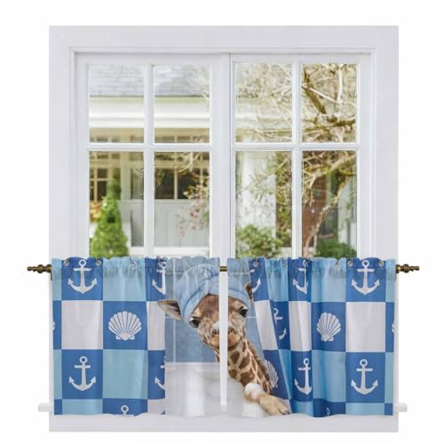 Gavrelixora Funny Giraffe Kitchen Window Curtains Over Sink, Small Window