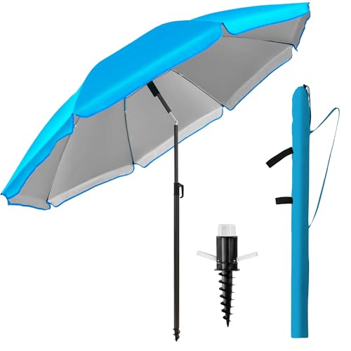 Menz SET Sonnenschirm Strand - Strandschirm mit Bodenhülse & Schutzhülle, Strandschirm UV-Schutz 50+, Strandschirm windf...