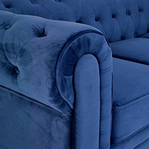 Bravich Velvet Chesterfield Sofa- Blue. 3 Seater Settee, Soft Plush Fabric Couch. Living Room Furniture, Easy Clean. 3 Seater- 209cm x 90cm x 78cm - Image 6