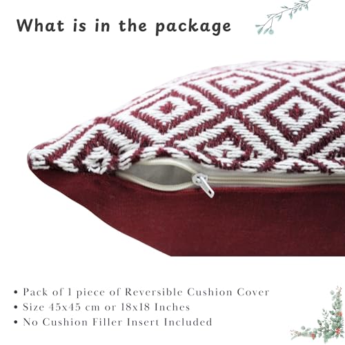 Image of Reversible 18x18 Maroon Cotton Argyle Woven Pack of 1 Fashion Throw Pillow Covers Cases for Couch Sofa Home Decoration | 45x 45 cm