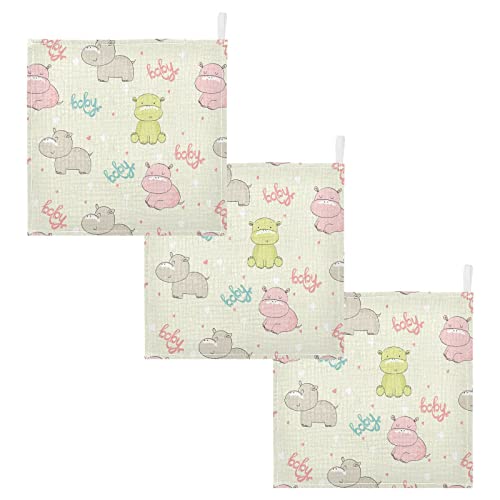 Image of vvfelixl Cotton Cute Hippo Baby Muslin Washcloths Soft Face Towel for Newborns, 11.8 X 11.8 Inch, 5 Pack Beige