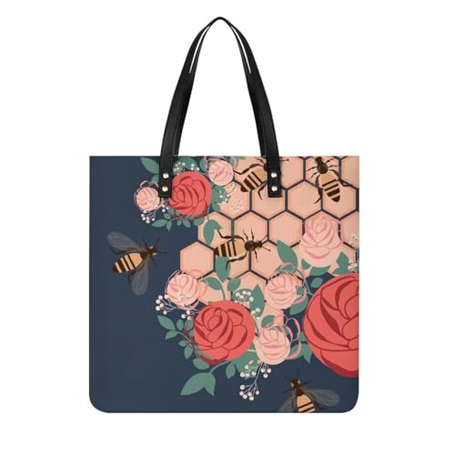 Sac à main tote bag Fleur d'Abeille, grand sac à bandoulière femmes format voyage 39x39cm