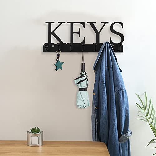 Hlwdflz Key Holder For Wall - Wall Mounted Key Hangers With 7 Key Hooks, Wall Decorative Organizer Rack For Entryway Mudroom Front Door Kitchen Hallway Office 10 X 4 Inches (Black Keys) #TOP4