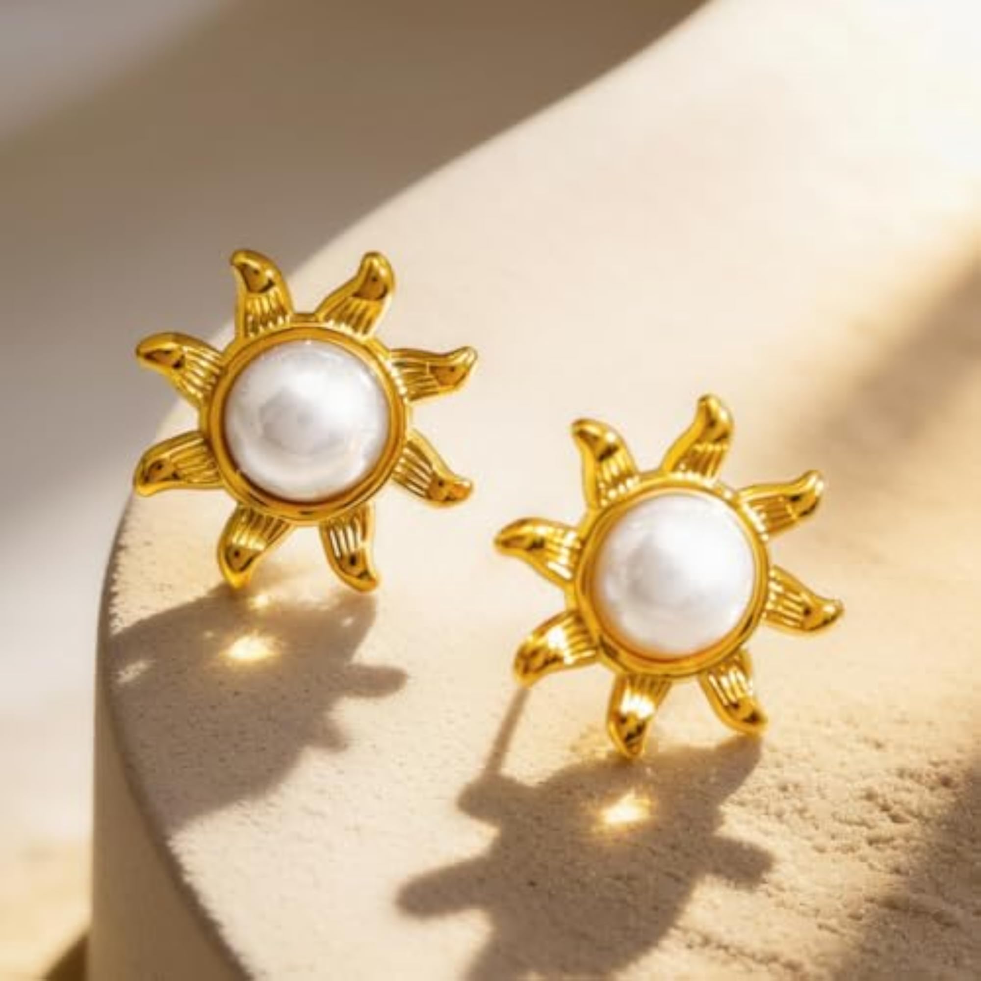 Women's Gold Crystal Sunburst Western Stud Earrings, Gift Idea