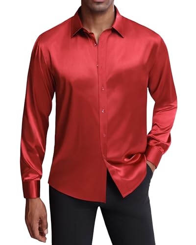 Chemise en satin de soie rouge J.VER : le raffinement des manches longues luxe