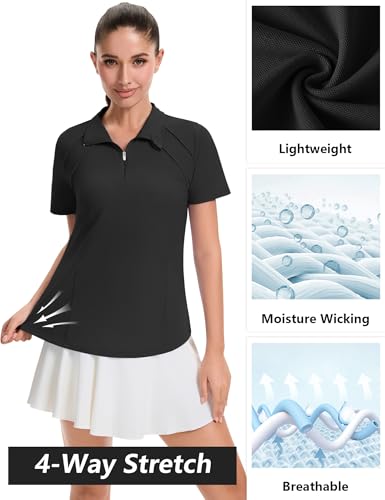 Image of LOMON Womens Golf Polo Shirt Summer Short Sleeve Quarter Zip Outfit