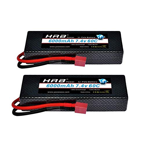 HRB 2Pack 2S 7.4V 6000MAH 60C Paquete de batería Lipo HardCase con Deans T Plug para 1: 8 Scale RC Car Losi Traxxas Slash Buggy Scale Stampede Rustler VXL E-Maxx