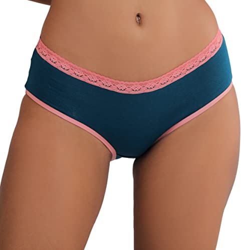 Image of ELGANTE Women's High Waist Teal Panty with Supper Soft Cotton Fabric & Contrast Lace at Waist