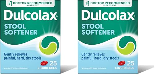Dulcolax Stool Softener Laxative Liquid Gel Capsules (25ct) for Gentle Relief, Docusate Sodium 100mg (Pack of 2)