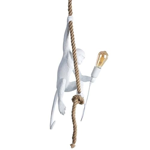 B·LED BARCELONA LED Lámpara Mono Colgante de Techo de Resina Blanca con Cuerda Cáñamo Natural y Casquillo E27 para Comedor Salón Dormitorio Interior, L4031-C Cover