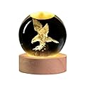 QIANCHANG 3D Eagle Crystal Ball Night Light,Glass Eagle Figurine Lamp,Laser Etched Engraved Crystal Eagle Statue,Carving Crystal Sphere Paperweight(2.4 in)