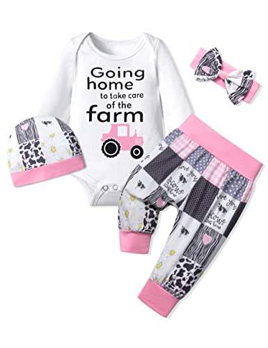 Image of TyeSmo Infant Newborn Baby Girl Clothes Set White Ruffle long-sleeve Top + Pants + Headband + Hat 4pcs 0-6M Baby Clothes