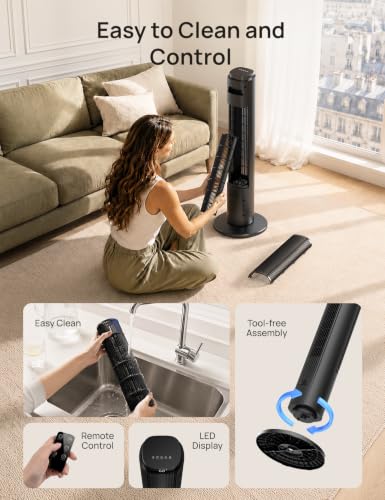 Image of ZAFRO Tower Fan for Bedroom, 90 Oscillating Fan with Remote, 6 Speeds 4 Modes, 12H Timer, LED Panel with Touch Control, 28 dB Quiet Standing Fans that Blow Air, Black