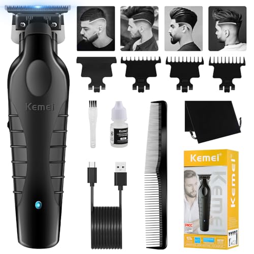 KEMEI 2299 Trimmer - Cortadora de pelo profesional para hombres, recortadora inalámbrica de hoja en T sin huecos, recortadora eléctrica de barba, recortadora de barba para hombre, recargable por USB