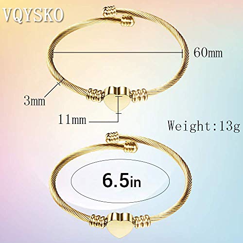 Vqysko Rose Golden Heart Initials Bracelet-A-Z Stainless Steel Engraved Charm Bracelet, Woman Girl Jewelry Birthday Festival Gift(Golden A) #TOP4