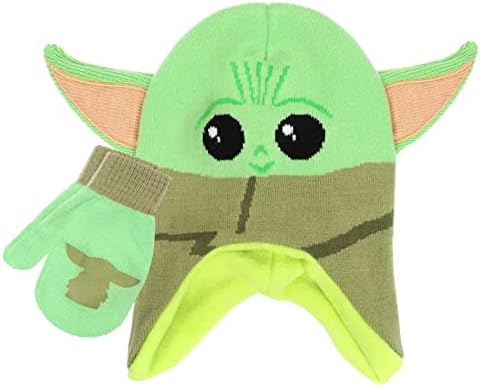 Star Wars Baby Yoda Kid?s Winter Hat and Snow Gloves or Toddler Mittens, 2 Pc. Set Soft Mittens and Warm Beanie Cold Weather