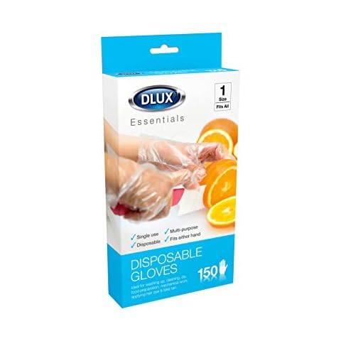 DLux Box of 150 Disposable Clear Gloves Polythene Multi-Purpose Lightweight Plastic Cover