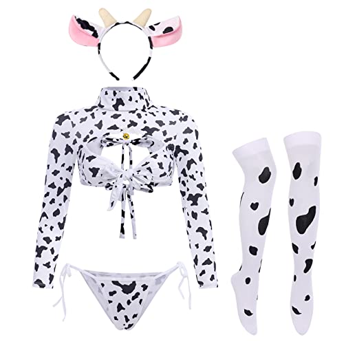 Sexy Cow Milk Leopardo Cosplay Fantasia Kawaii Outfit Anime Lolita Mini Bikini Sutiã Lingerie Conjun