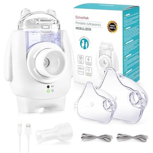 Nebulizador Portátil para Bebe, Niños y Adultos, Nebulizador Silencioso de Malla Vibrante con Autolimpieza, Recargable USB C, Inhalador Con 2 Máscaras y Boquilla para uso Doméstico y de Viaje