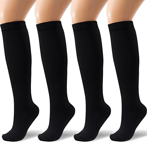 Meowoo Kompressionsstrümpfe, 4 Paare Kompressionssocken Stützstrümpfe Wandersocken Laufsocken Compression Socks Trekkingsocken für Herren Damen, Geeignet für Fußgröße 35~46