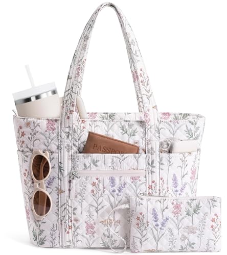 Bagstellar Quilted Tote Bag for Women Puffer Cotton Work Tote Teacher Nurse Shoulder Bag Handbag for School Travel Nursing