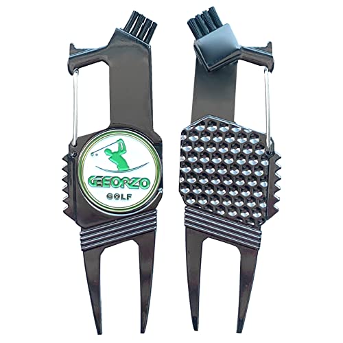 Geeorzo Golf Divot Reparaturwerkzeug, 6 in 1 Pitch Reparaturwerkzeug und Ballmarker, Mehrzweck-Golfzubehör Cover