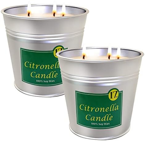 2 Packs Large Citronella Candles Outdoor Indoor, 17oz 3-Wick Aromatherapy Candles for Yard Patio, Soy Wax Bucket Candles for Summer Gift