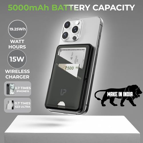 Image of UltraProlink Mag-Safe Power Bank 5000mAh with Stand & Wallet | Ultra Slim Magnetic Power Bank| 22.5W PD Battery Bank| Type C for iPhone 16 /15 /14 /13 /12 /Mini /Pro /Pro Max| Made in India |Juice-Up Swipe