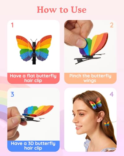 12 pinzas mariposa con brillo y 6 ligas para cabello miniatura 6