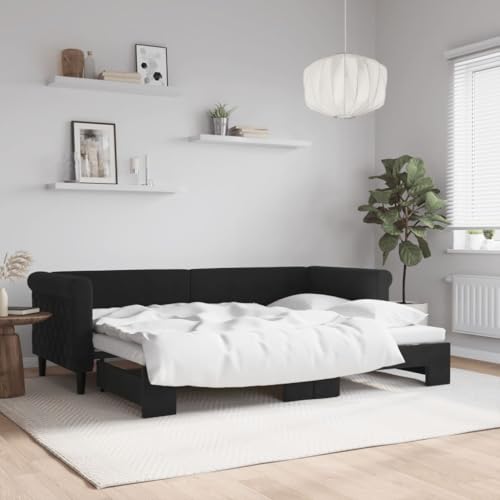 vidaXL Tagesbett, Sofabett Ausziehbar, Gästebett Schlafsofa für Schlafzimmer Wohnzimmer, Ausziehbett Sofa Bettsofa, Modernes Design, Schwarz 80x200cm Samt