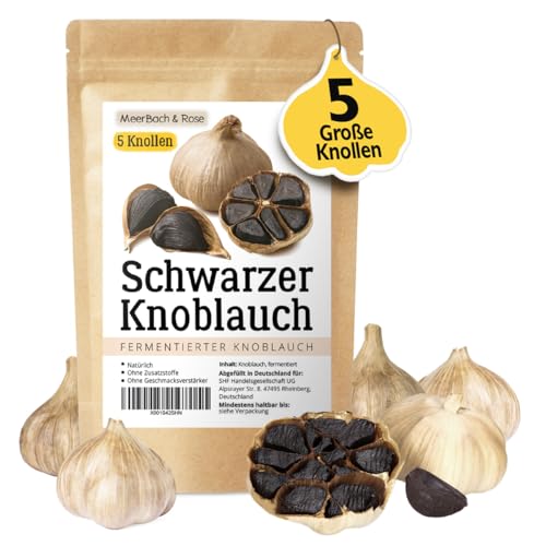 Schwarzer Knoblauch fermentiert aus Spanien, 5 große Knollen fermentierter Knoblauch, Black Garlic, 90 Tage fermentiert, mild und vielseitig zu verwenden und genießen.