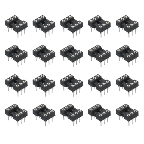 sourcing map 80Pcs DIP IC Chip Socket Adapter 7.62mm Row Pitch Round 6 Pin IC Assortment Kit 2.54mm/0.1" Pitch for Breadboard Project, PCB Board Design