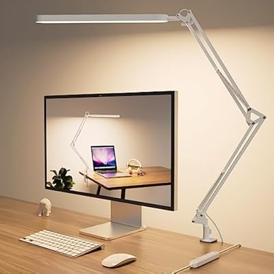SKYLEO Desk Lamp - 31.5" Desk Light - 5 Color Modes X 11 Brightness Levels - Adjustable Swing Arm - Timmer & Memory Function - 12W Study Lamp - White