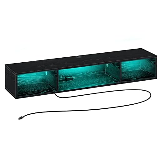 Rolanstar TV Stand with Power Outlet, Floating TV Stand with RGB Lights, 47.2" Wall Mounted TV Shelf, Black Media Console with Storage Shelf, Entertainment Shelf Under TV for Living Room, Bedroom