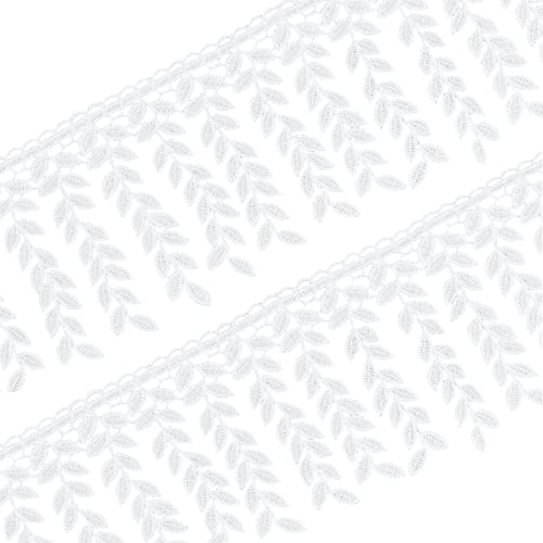 Fingerinspire 7.5 Yards Lace Trim With Leaf Tassel Ribbon White Sewing Fringe Trim Crafts Decorative Trim Diy Sewing Craft Lace Trim For Wedding Bridal Dress Party Clothes Decoration #TOP25