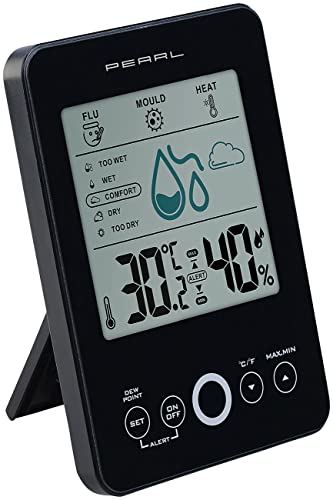 PEARL Digital Hygrometer: Digital-Hygro-/Thermometer mit Schimmel-Alarm & Komfort-Anzeige (Zimmerthermometer, Hygrometer Schimmel, Feuchtigkeitsmesser...