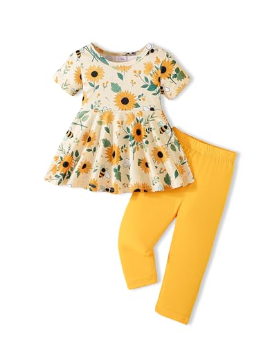 PaPaai Sara Toddler Girl Outfits Little Girl Outfit 2T Girls Clothes Downtown Girls Clothes Size 3 Summer Princess Sunflower Top+Matching Color Pant Set 2PCS