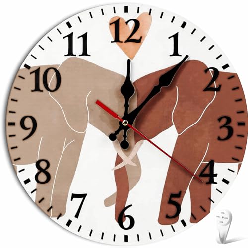 Elephant Couple With Heart Art Print Wall Clock: Minimalist Watercolor
