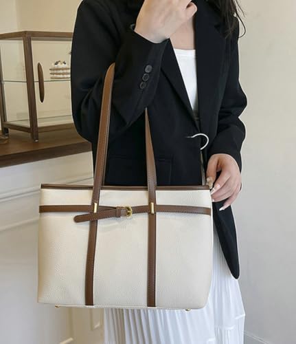 Retro Solid Tote Bag for Women Large Capacity Practical Work Travel Shoulder Bags PU Leather Underarm Bag 20254