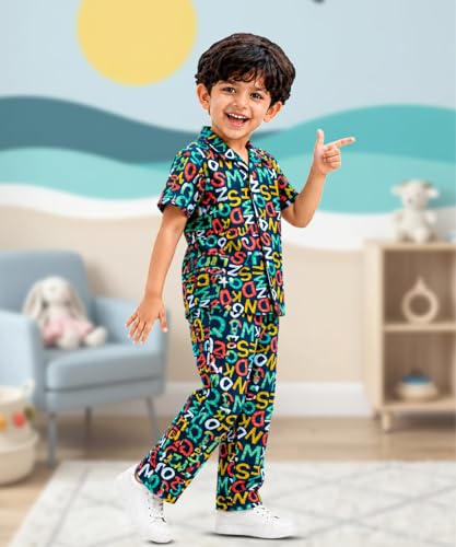 Image of 3BROS Unisex Pure Cotton Short Sleeve Kids Night Dress for Boys & Girls Nightwear /Sleepsuit /Sleepwear /Loungewear Night Suit for Boys and Girls Top and Pyjama Combo Set