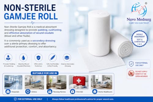 Image of Non-Sterile Gamjee Roll for Dressing & Wound Care, 10cm x 3mtr (Pack of 5) - Absorbent Surgical Cotton Pad, Medical Grade Material for First Aid, Hospital & Clinical Use