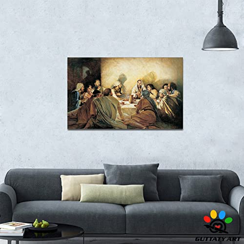 Guttaty Last Supper Canvas Wall Art - The Last Supper Painting For Dining Room Wall Decor, Jesus Christian Wall Art Pictures For Living Room Wall Decoration, Framed Artwork 12X18 Inches #TOP1